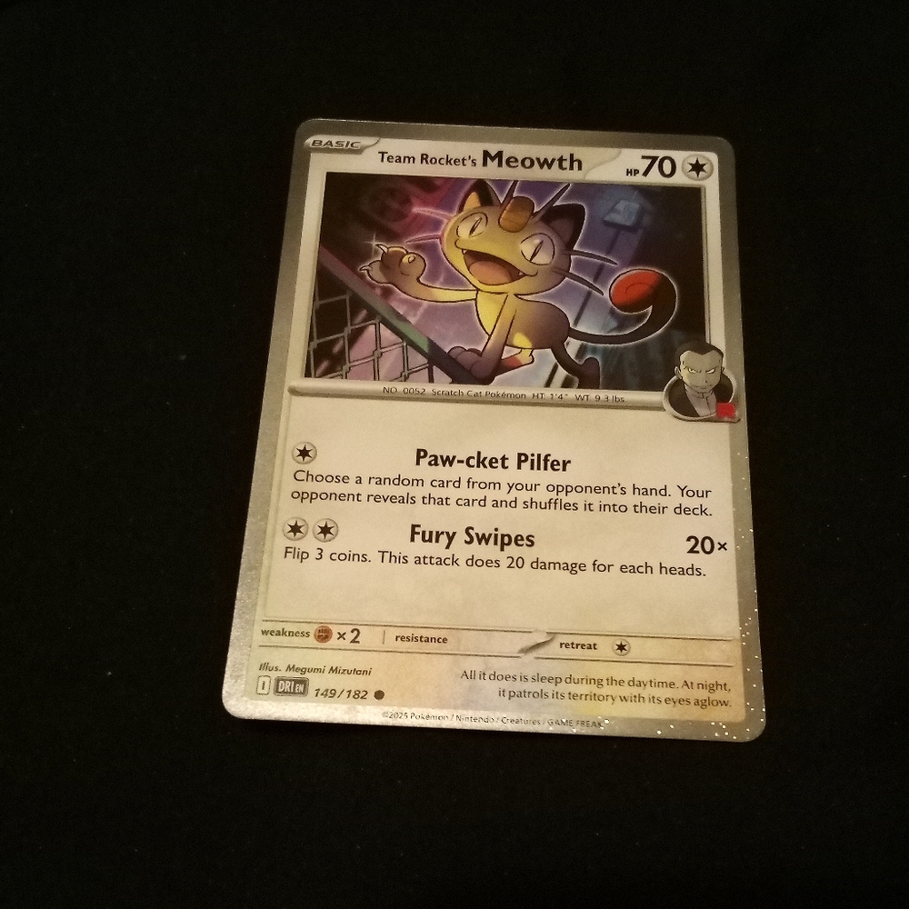 Pokemon Team Rocket's Meowth 149/182 Destined Rivals Holo